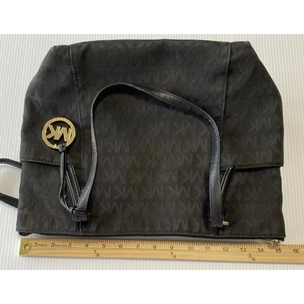 Michael Kors Jet Set Black Signature MK Tote Handbag Shoulder Purse Bag